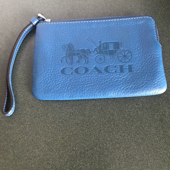 Coach Handbags - Coach Blue Leather Wristlet Mini Pouch